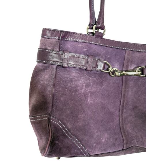 Coach Hamptons Carryall Handbag Purple Plum Suede Zip Purse Tote Bag - Picture 2 of 6